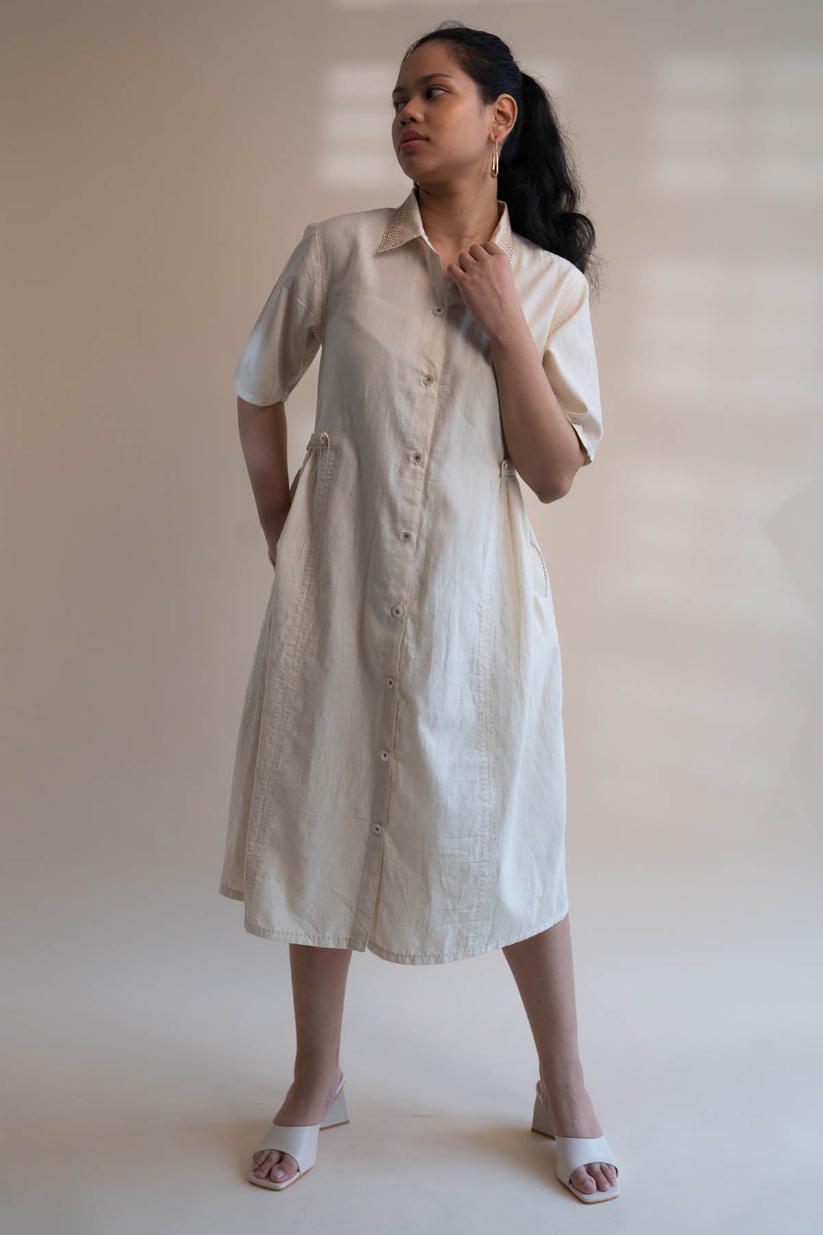 Buy Designer Button Down Cotton Dress By Lafaani